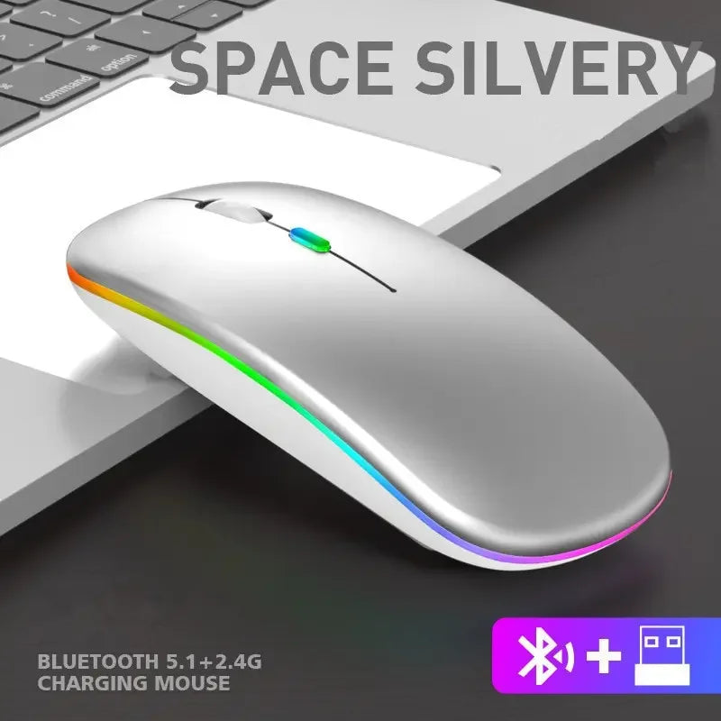 Mouse luminoso sem fio bluetooth 2.4ghz carregamento usb