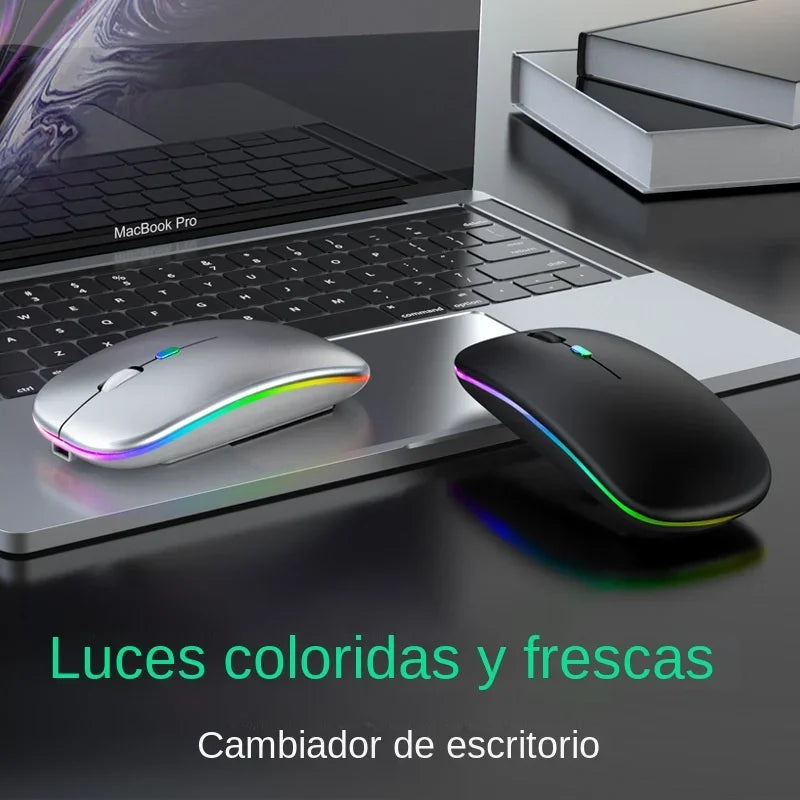 Mouse luminoso sem fio bluetooth 2.4ghz carregamento usb