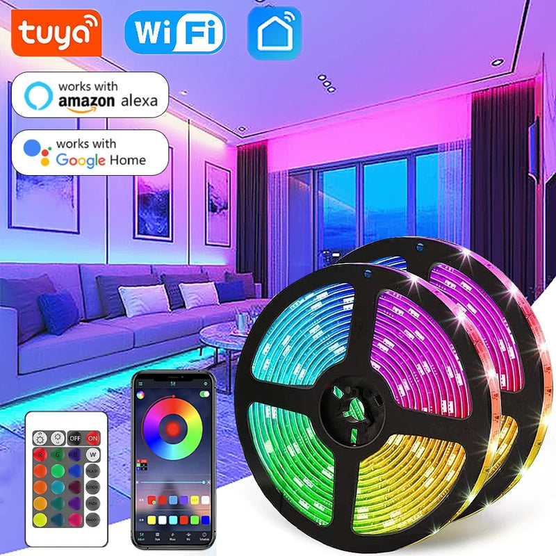 Wifi led luz de tira vida inteligente lâmpada luz flexível usb suporte alexa e google