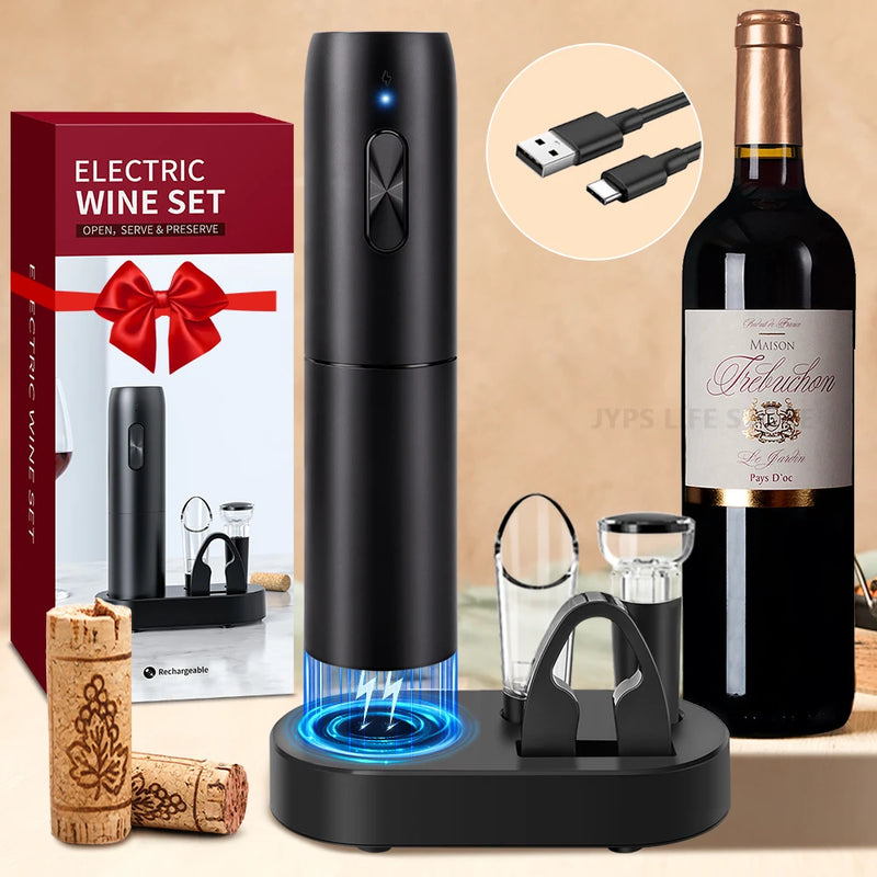 Conjunto abridor de vinho elétrico com base de carregamento