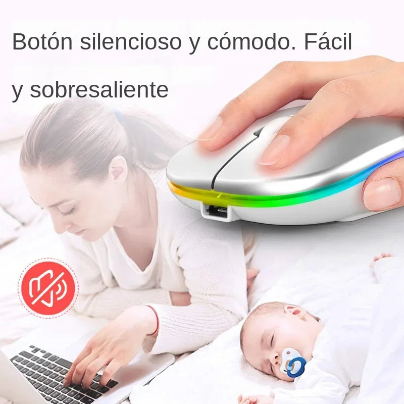 Mouse luminoso sem fio bluetooth 2.4ghz carregamento usb