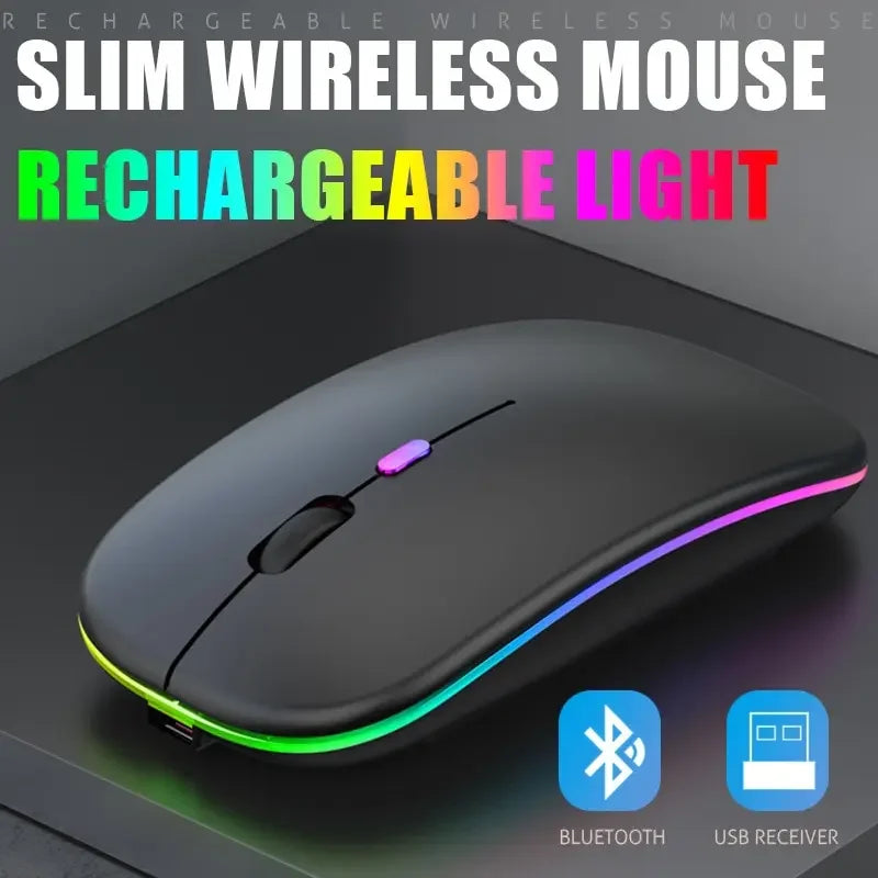 Mouse luminoso sem fio bluetooth 2.4ghz carregamento usb